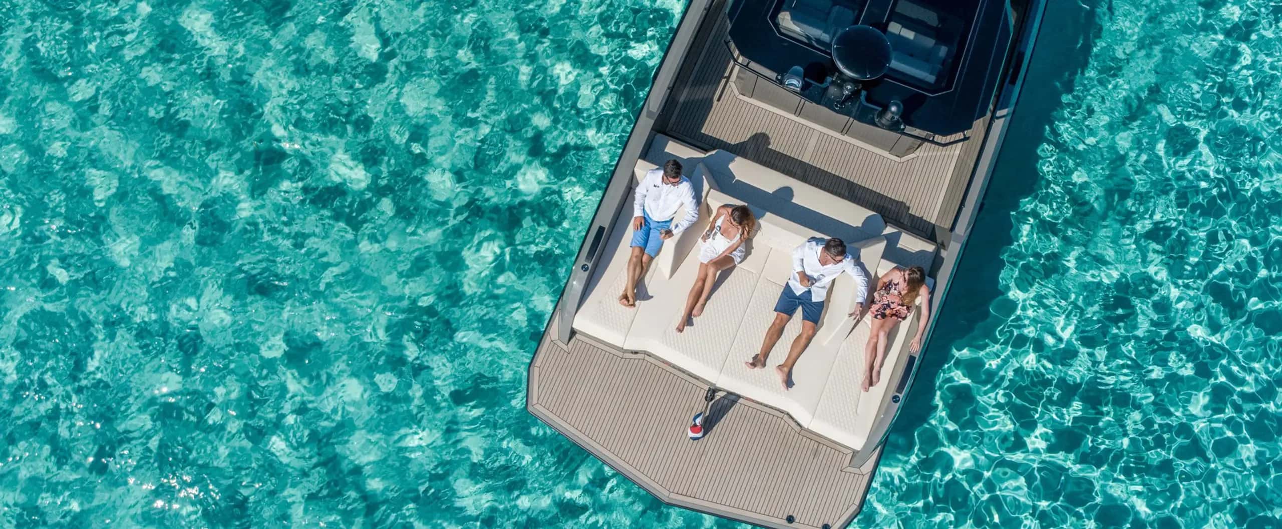 Vanquish VQ40 yacht aerial view in Sardinia